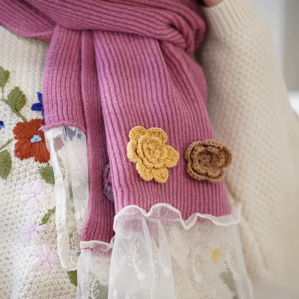 刺繡蕾絲花邊圍巾